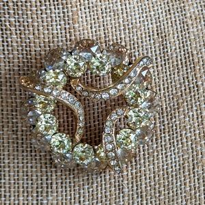 Eisenberg Vintage Canary Yellow and Clear Rhinestone 3 Dimensional Brooch